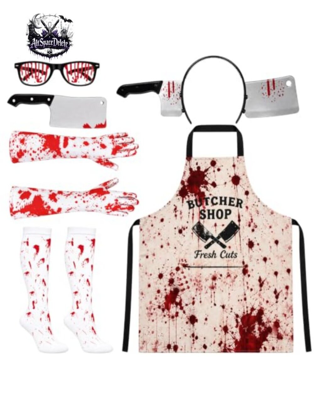 17 Pc Halloween Butcher Costume Set Bloody Aprons Masks Gloves Cleavers Group